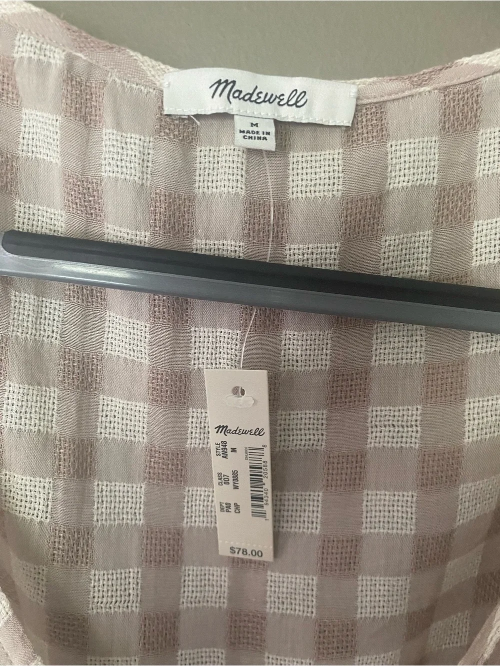 MADEWELL Sweetheart Wrap Tie Top In Beige Gingham Check Size Medium